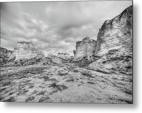 Kansas Metal Print featuring the photograph Kansas Badlands Black and White by JC Findley