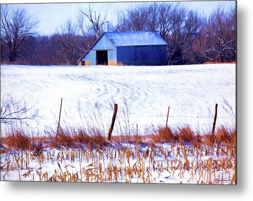 Abandoned Farmstead Metal Print featuring the photograph Kansas Winter Field Barn 1 by Anna Louise