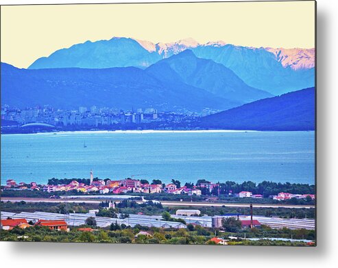 Blue Metal Print featuring the photograph Kastela bay and Biokovo mountain at sunset by Brch Photography