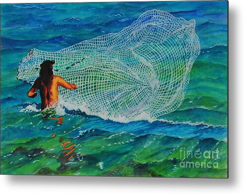 Fisherman Metal Print featuring the painting Kauai Fisherman by John W Walker