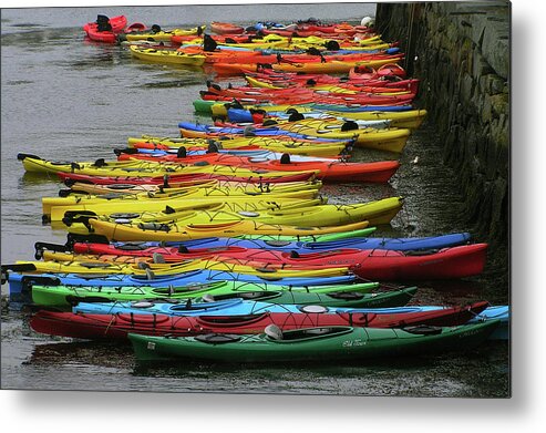 It's A Rainbow Of Kayaks! Metal Print featuring the photograph Kayaks by Cheryl Day