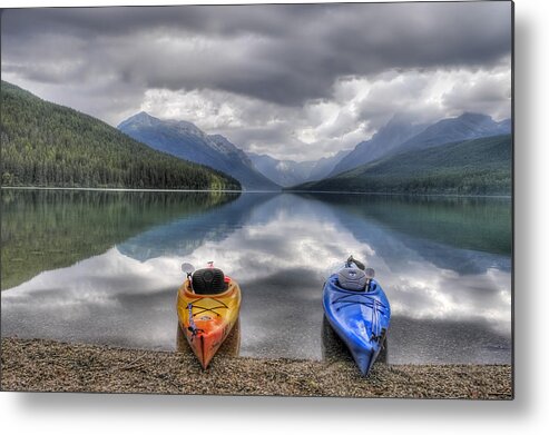 Kayak Metal Print featuring the photograph Kayaks on Bowman Lake by Donna Caplinger