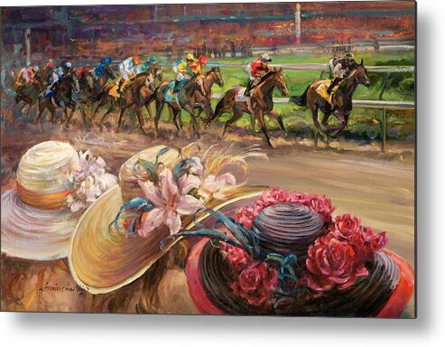 Kentucky Derby Metal Print featuring the painting Kentucky Derby Ladies by Laurie Snow Hein