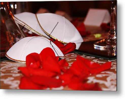 Yamaka Metal Print featuring the photograph Yarmulkes and Rose Petals by Vadim Levin