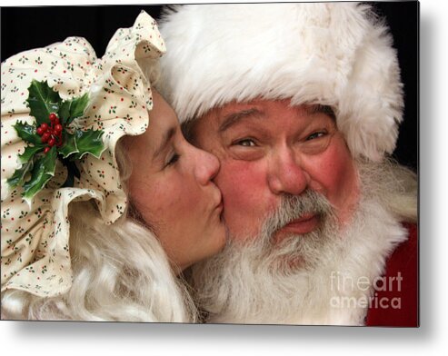 Mrs Claus Metal Print featuring the photograph Kissing Santa Claus by Joanne Coyle