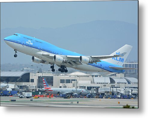 Airplane Metal Print featuring the photograph KLM Boeing 747-406M PH-BFH Los Angeles International Airport May 3 2016 by Brian Lockett