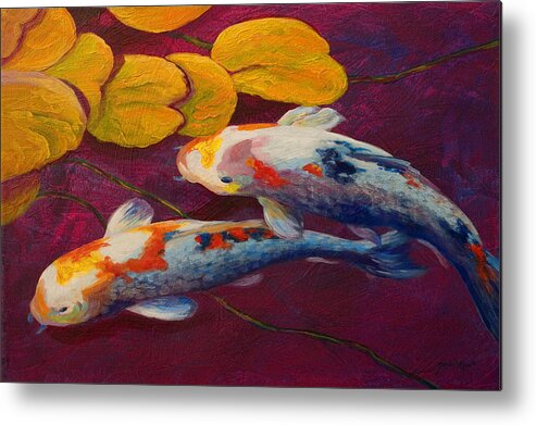 Water Lily Metal Print featuring the painting Koi Pond II by Marion Rose