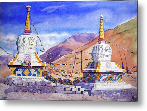 Stupas Metal Print featuring the painting Kunzum Stupas by Mayank M M Reid