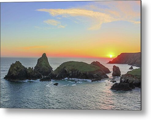 Kynance Cove Metal Print featuring the photograph Kynance cove at sunset by Claire Whatley