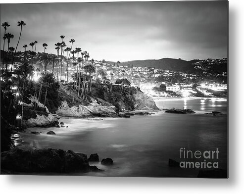 America Metal Print featuring the photograph Laguna Beach at Night Black and White Picture by Paul Velgos