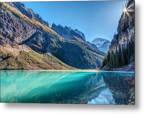 Lake Louise Metal Print featuring the photograph Lake Louise Sunburst by Pierre Leclerc Photography