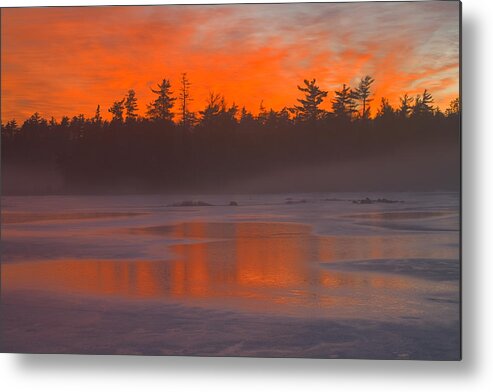Winter Landscape Metal Print featuring the photograph Lake Mist At Sunset #2 by Irwin Barrett