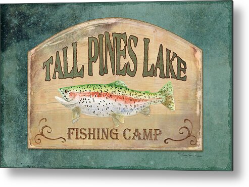 Rainbow Trout Metal Print featuring the painting Lakeside Lodge - Fishing Camp by Audrey Jeanne Roberts