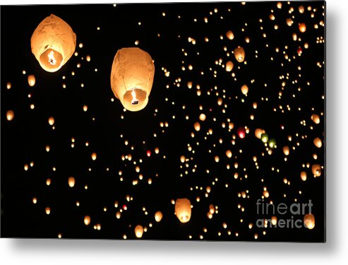 Night Metal Print featuring the photograph Lanterns Upon the Sky by Elizabeth Winter