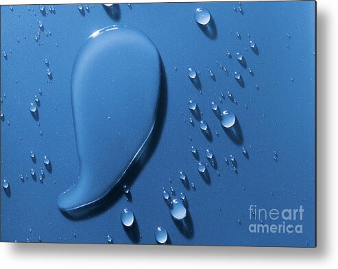 Water Metal Print featuring the photograph Large and small water droplets viewed from above by Simon Bratt