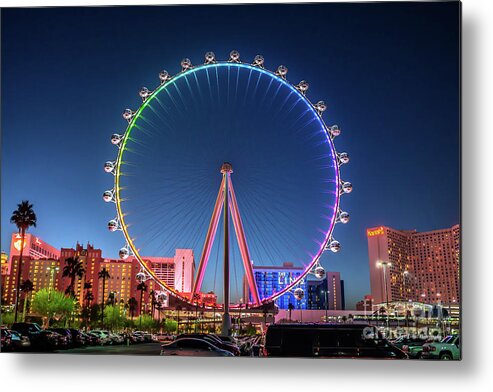 High Roller Las Vegas Metal Print featuring the photograph Las Vegas High Roller at Dusk Rainbow Colors 2 by Aloha Art