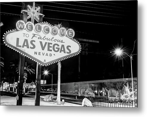 America Metal Print featuring the photograph Las Vegas Welcome Sign Lights in Black and White by Gregory Ballos
