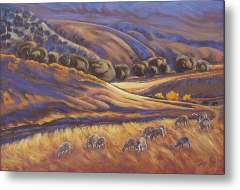 Mountains Metal Print featuring the painting Last Light on Little Cimmaron by Gina Grundemann
