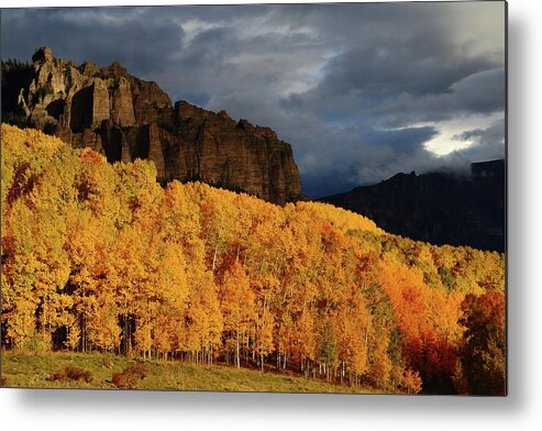 Silver Metal Print featuring the photograph Late afternoon light on the cliffs near Silver Jack Reservoir in Autumn by Jetson Nguyen