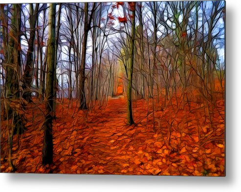 Digital Painting Metal Print featuring the painting Late fall in the woods by Lilia S