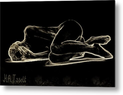 Gold On Black Metal Print featuring the digital art Laying Pose Gold on Black by Humphrey Isselt