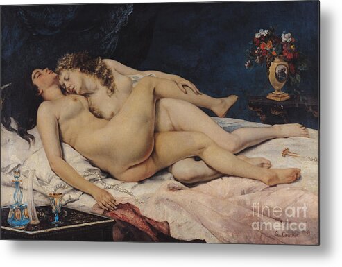 Love Metal Print featuring the painting Sleep by Gustave Courbet by Gustave Courbet