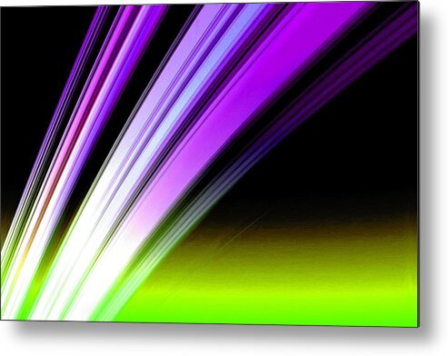 Saturn Metal Print featuring the painting Leaving Saturn in Purple and Electric Green by Pet Serrano