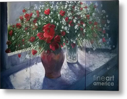 Remembrance Metal Print featuring the painting Lest we Forget...triptych by Lizzy Forrester