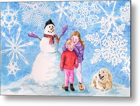 Snowman Metal Print featuring the painting Let it Snow by Gale Cochran-Smith