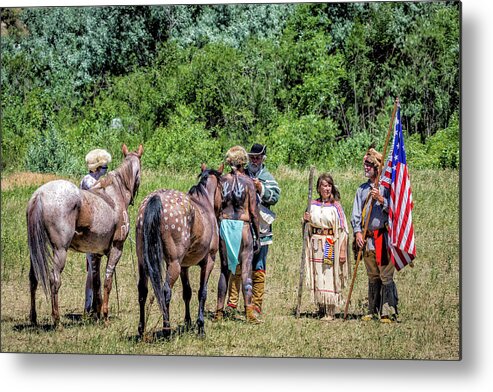 Little Bighorn Re-enactment Metal Print featuring the photograph Lewis And Clark With The Plains Indians by Donald Pash