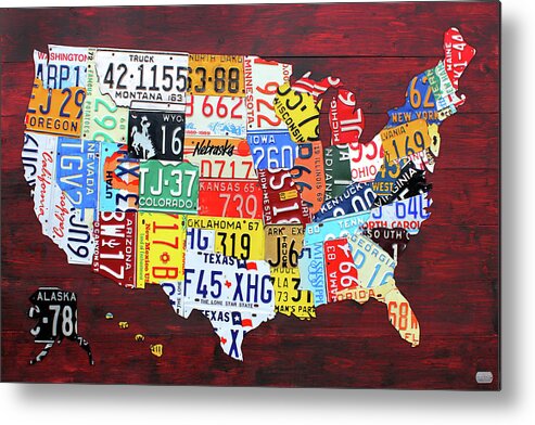 License Plate Map Metal Print featuring the mixed media License Plate Map of the United States Custom Edition 2017 by Design Turnpike