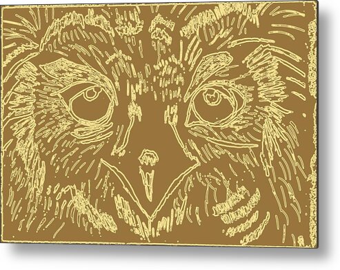 Nature Metal Print featuring the drawing Light Baby Owl Neon by Sheri Parris