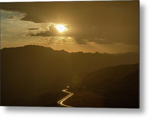 Arizona Metal Print featuring the photograph Light up the highway in the rain by Gaelyn Olmsted