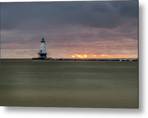 Ludington Mi Metal Print featuring the photograph Lighthouse and Sunset by Lester Plank
