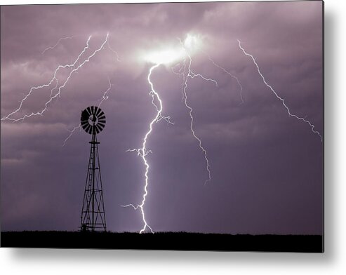 Kansas Metal Print featuring the photograph Lightning and Windmill -02 by Rob Graham