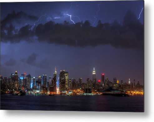 Clarence Holmes Metal Print featuring the photograph Lightning Over New York City I by Clarence Holmes