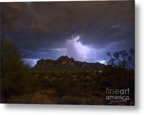 Monsoon Metal Print featuring the photograph Lightning Storm ove Superstition Mountains by Joanne West