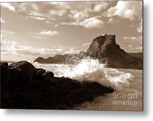 Piha Metal Print featuring the photograph Lion Rock on Piha Beach, New Zealand by Yurix Sardinelly