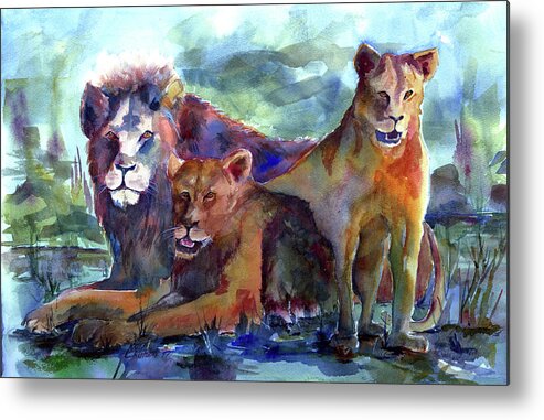 Lions Metal Print featuring the painting Lion's Play by Joan Chlarson