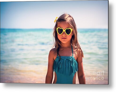 Activity Metal Print featuring the photograph Little girl on the beach by Anna Om