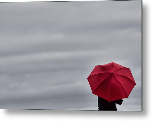 Umbrella Metal Print featuring the photograph Little Red Umbrella in a Big Universe by Don Schwartz