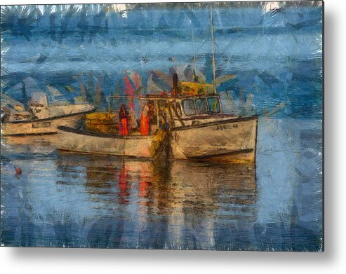 Salem Metal Print featuring the photograph Lobster man pulling in his lobster pots by Jeff Folger