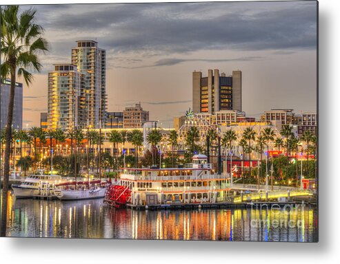 Shoreline Village Metal Print featuring the photograph Long Beach Cityscape Sunset by David Zanzinger