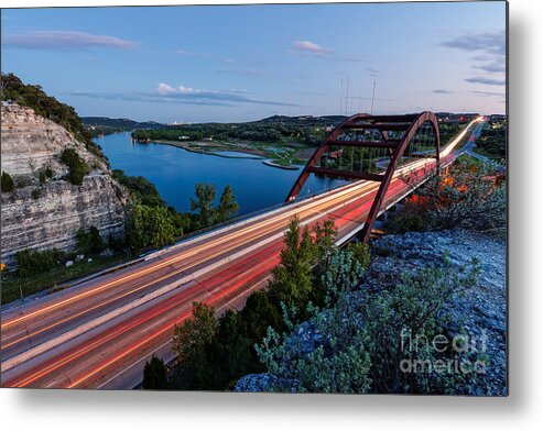 Percy Metal Print featuring the photograph Long Exposure View of Pennybacker Bridge over Lake Austin at Twilight - Austin Texas Hill Country by Silvio Ligutti