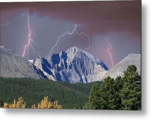 Longs Peak Metal Print featuring the photograph Longs Peak Lightning Storm Fine Art Photography Print by James BO Insogna
