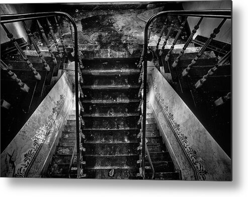 Castle Metal Print featuring the photograph looking down the stairs - BW urban exploration by Dirk Ercken