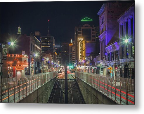 Buffalo Metal Print featuring the photograph Looking south on Main Street in Buffalo at night by Jay Smith