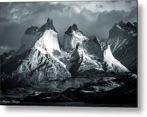 Mountain Metal Print featuring the photograph Los Cuernos in Black and White by Andrew Matwijec
