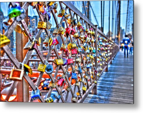 Love Locks Metal Print featuring the photograph Love Locks on the Brooklyn Bridge Too by Randy Aveille