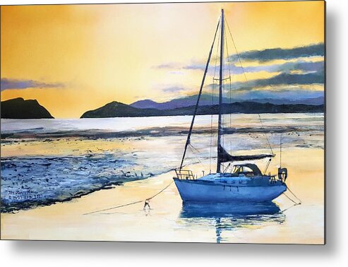 Yacht Metal Print featuring the painting Low Tide by Tim Johnson